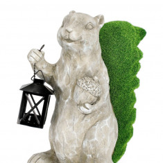 Decoratiune de gradina Garden Squirrel W-Lantern, Bizzotto, 26x18.5x35 cm, magneziu, gri/verde