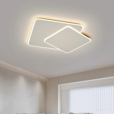 Lustra LED cu telecomanda FUTURA LUMINA 98W, 2 Patrate, lumina Rece/Calda/Neutra, Dimabila, Alb ModernLight Concept foto