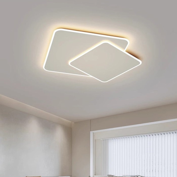 Lustra LED cu telecomanda FUTURA LUMINA 98W, 2 Patrate, lumina Rece/Calda/Neutra, Dimabila, Alb ModernLight Concept