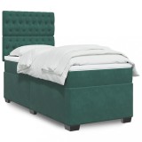 VidaXL Pat box spring cu saltea, verde &icirc;nchis, 90x190 cm, catifea