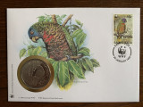 St. lucia - pasari - papagal - FDC cu medalie, fauna wwf