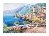 Cumpara ieftin Tablou impasto pictat manual, Priveliste feerica de pe terasa, 100x70cm ulei pe panza, Valentin Pop