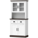 HOMCOM Dulap de bucătărie &icirc;nalt cu uși din sticlă 2 sertare rafturi reglabile compartiment deschis 80x38x170 cm Alb | Aosom Romania