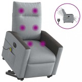 VidaXL Fotoliu electric masaj rabatabil cu ridicare, gri &icirc;nchis textil