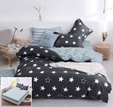 Cumpara ieftin Lenjerie Pat Bumbac cu Elastic Gri/Negru 4 Piese (180x200) cm