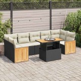 Cumpara ieftin Set mobilier grădină perne 8 piese negru, poliratan/lemn acacia