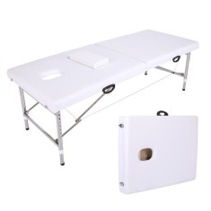 Masă de Masaj Portabilă ALB, Pat masa &ndash; 2 Zone, Ideală pentru SPA, Cosmetică, Tatuaje, Aplicare gene - Fixă sau Reglabilă - Dr.Denis&trade;