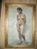 Tablou - NUD , ulei pe panza semnat J.G. 1928 , dim. = 81x56 , l.rama= 6cm, Flori, Altul