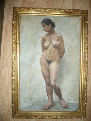 Tablou - NUD , ulei pe panza semnat J.G. 1928 , dim. = 81x56 , l.rama= 6cm foto