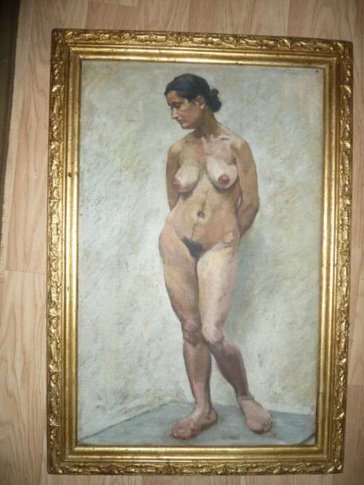 Tablou - NUD , ulei pe panza semnat J.G. 1928 , dim. = 81x56 , l.rama= 6cm