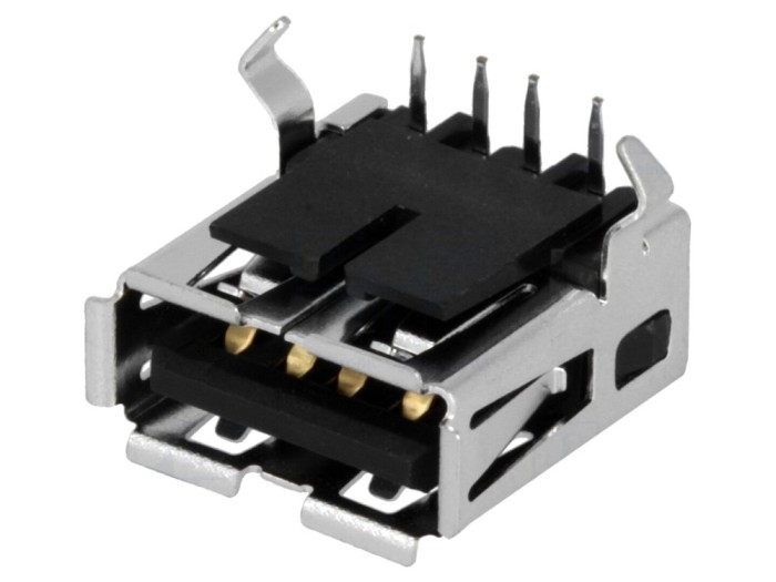 Conector USB A pentru PCB 90&deg; THT