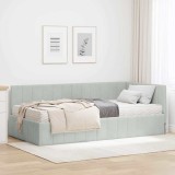 vidaXL Cadru de pat colțar cu saltea Gri deschis 90 x 200 cm Catifea