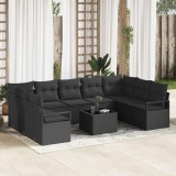 vidaXL Set de canapele pentru grădină cu pernă 10 pcs Negru 3355222