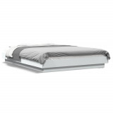 VidaXL Cadru de pat cu lumini LED, alb, 135x190 cm, lemn prelucrat