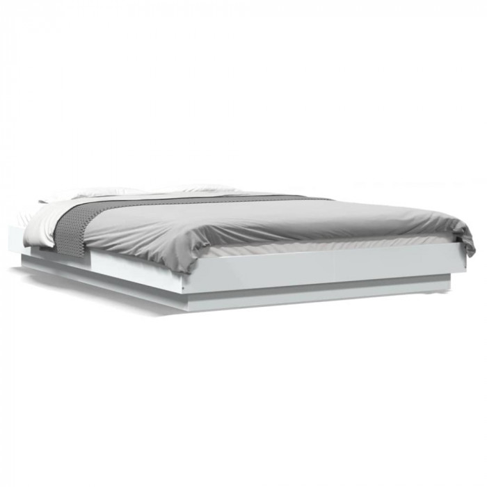 Cadru de pat cu lumini LED, alb, 120x190 cm, lemn prelucrat GartenMobel Dekor