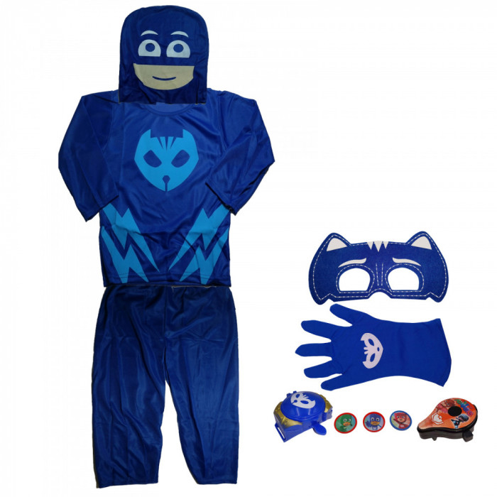 Set costum Eroi in Pijamale si accesorii IdeallStore&reg;, Pisoi Connor, marimea S, 3-5 ani, albastru