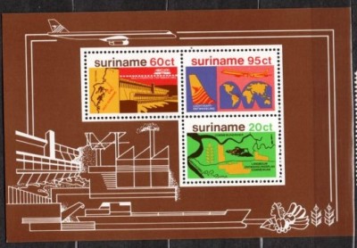 SURINAM 1978 - HARTA. CONSTRUCTII HIDROTEHNICE. BLOC NESTAMPILAT, DB3 foto