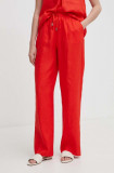 United Colors of Benetton pantaloni din in culoarea rosu, drept, high waist