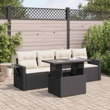 Cumpara ieftin Set mobilier de grădină cu perne, 5 piese, negru, poliratan