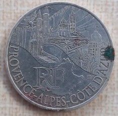 (A839) MONEDA DIN ARGINT FRANTA - 10 EURO 2011, REGIUNI - ALPES - COTE D&#039;AZUR