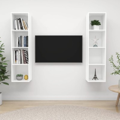vidaXL Dulapuri TV montaj pe perete, 2 buc., alb extralucios, PAL foto