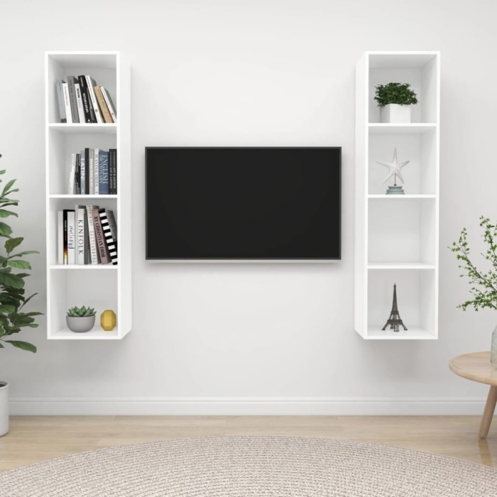 vidaXL Dulapuri TV montaj pe perete, 2 buc., alb extralucios, PAL