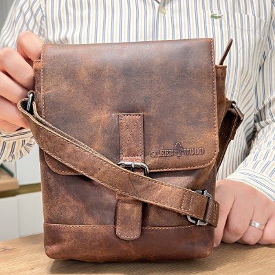 Greenwood&amp;reg;: Geanta de umar barbati din piele naturala, Piele De bovina Top Grain, 18x22x6 cm foto