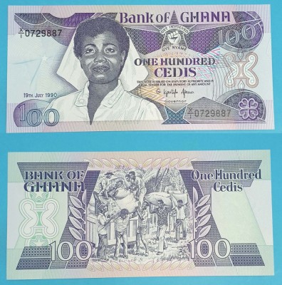 Ghana 100 Cedis 1990 &amp;#039;Seria 1983-93&amp;#039; UNC serie: X/I 0729887 p#26 foto