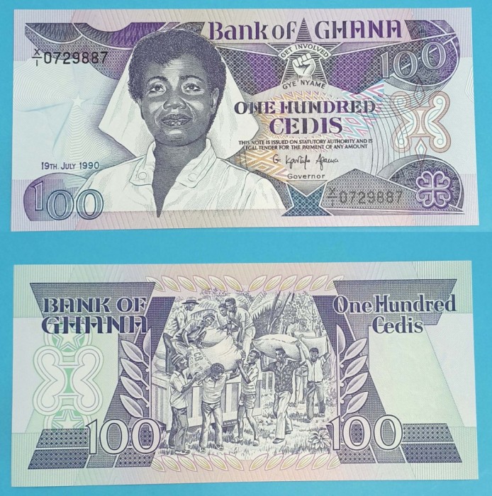 Ghana 100 Cedis 1990 &#039;Seria 1983-93&#039; UNC serie: X/I 0729887 p#26