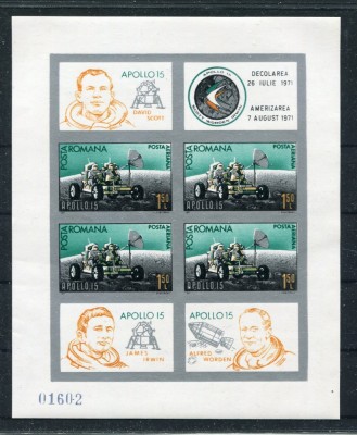 1971 , Lp 772 a , Lp 772 b , Apollo 15 , colite dantelata + nedantelata - MNH foto