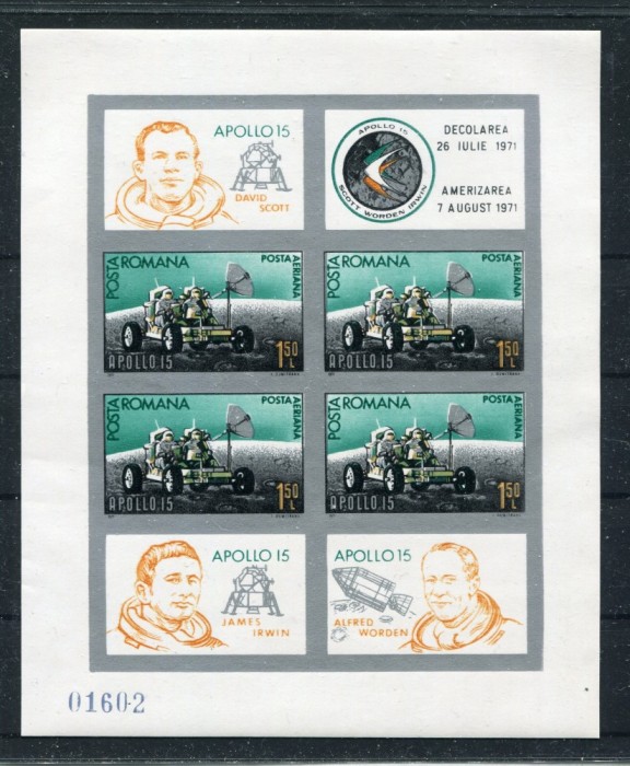 1971 , Lp 772 a , Lp 772 b , Apollo 15 , colite dantelata + nedantelata - MNH
