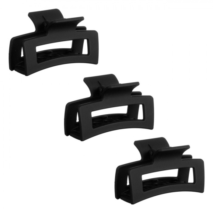 Set Clame Păr, Model 7cm, Textură Mată, Negru, 3 Bucăți