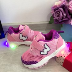 Adidasi colorati textili roz mov cu lumini LED beculete pt fetite 21 24 cod 0632 foto
