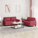 Set de canapele cu perne, 2 piese, roșu vin, piele ecologică