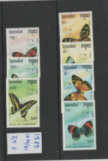Cambodgea 1989 nestampilat - Mi 1075/81 - Fluturi, fauna, insecte foto