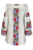 Ie Dama Traditionala Rody S Forever, Bluza tip ie, Bumbac, Broderie Florala Verde/Alb, Marimea S