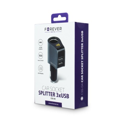 Adaptor Auto Cu 1 X Iesire Bricheta Auto, 3 X USB Si Afisaj Led Forever CSS-04 Negru foto