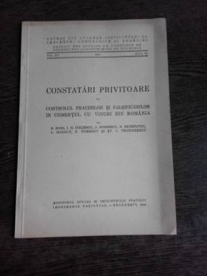 CONSTATARI PRIVITOARE LA CONTROLUL FRAUDELOR SI AL FALSIFICARILOR IN COMERTUL CU VINURI DIN ROMANIA - COLECTIV DE AUTORI foto