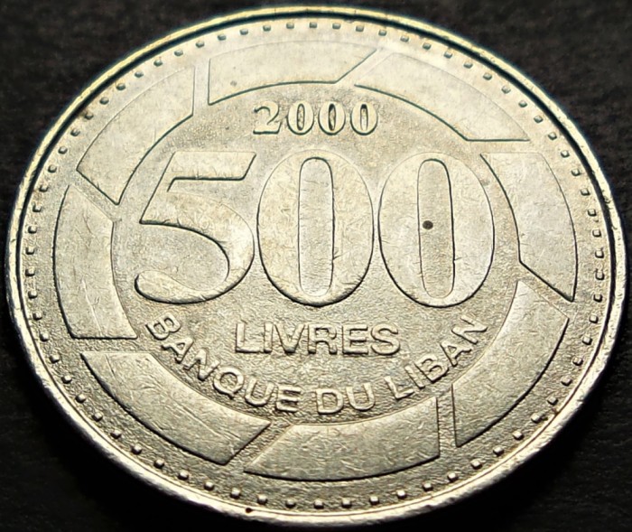 Moneda exotica 500 LIVRE(S) - LIBAN, anul 2000 * cod 2107