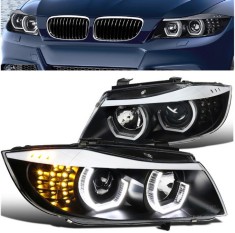 Far faruri BMW E90 E91 NFL 3D Angel Eyes + semnalizari LED negru NOU foto