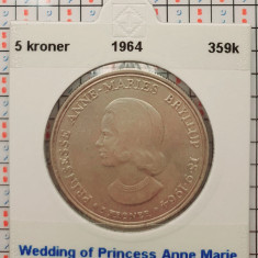 Danemarca 5 kroner 1964 argint - Wedding of Anne-Marie - km 854 - G011