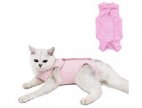 Costum de recuperare pentru pisici WDEC pentru rani abdominale, boli de piele, post-operatie (S, roz) - RESIGILAT