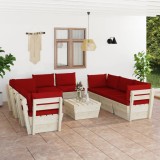 VidaXL Set mobilier grădină paleți, 9 piese, cu perne, lemn de molid