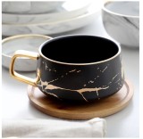 Set Ceasca GOLDEN din Portelan cu suport din Bambus, pentru cafea si ceai, 350 ml