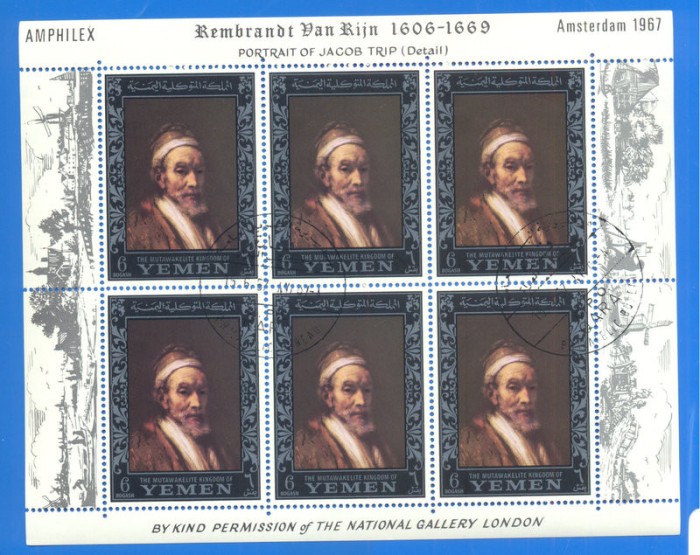 Yemen 1967. AMPHILEX 1967. Amsterdam. Rembrandt. Portretul lui Jacob Trip