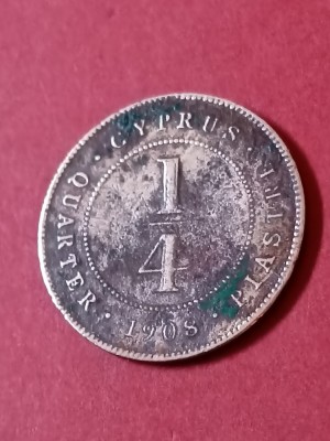 (extrem de rara) Quarter 1/4 piastre 1908,Tiraj=36.000. Discount de 10 % pentru comenzi de minimum 350 de lei. foto