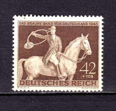 ✅ (S41) Germania Reich 1943 - Cursele de cai &amp;quot; Panglica bruna a Germaniei&amp;quot; ,serie Mi.854 ,MNH ( mic spot fata ) foto