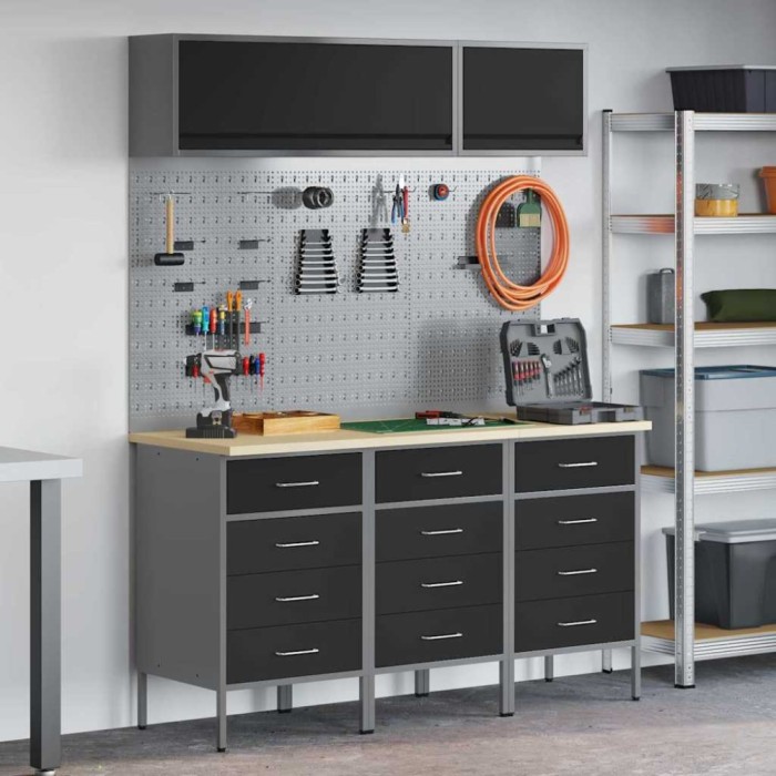 Set banc de lucru, 8 piese, negru, oțel