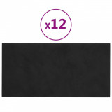 Panouri de perete 12 buc. negru 30x15 cm catifea 0,54 m&sup2;
