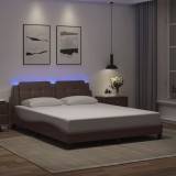 VidaXL Cadru de pat cu lumini LED, maro, 160x200 cm, piele ecologică